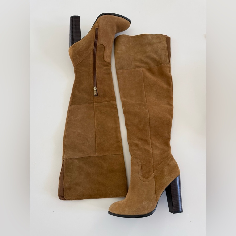 Brown Suede Knee-High Boots